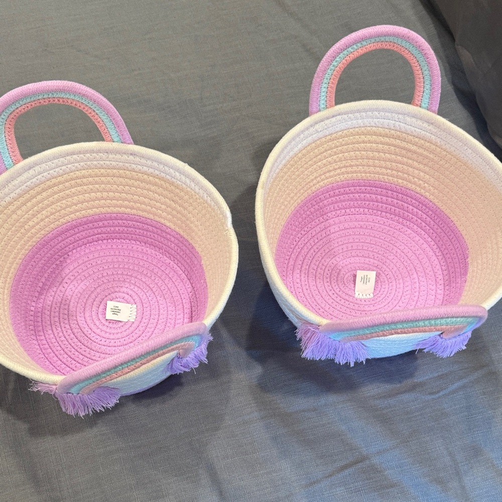 Pastel Pink and Cream Kids Storage Baskets